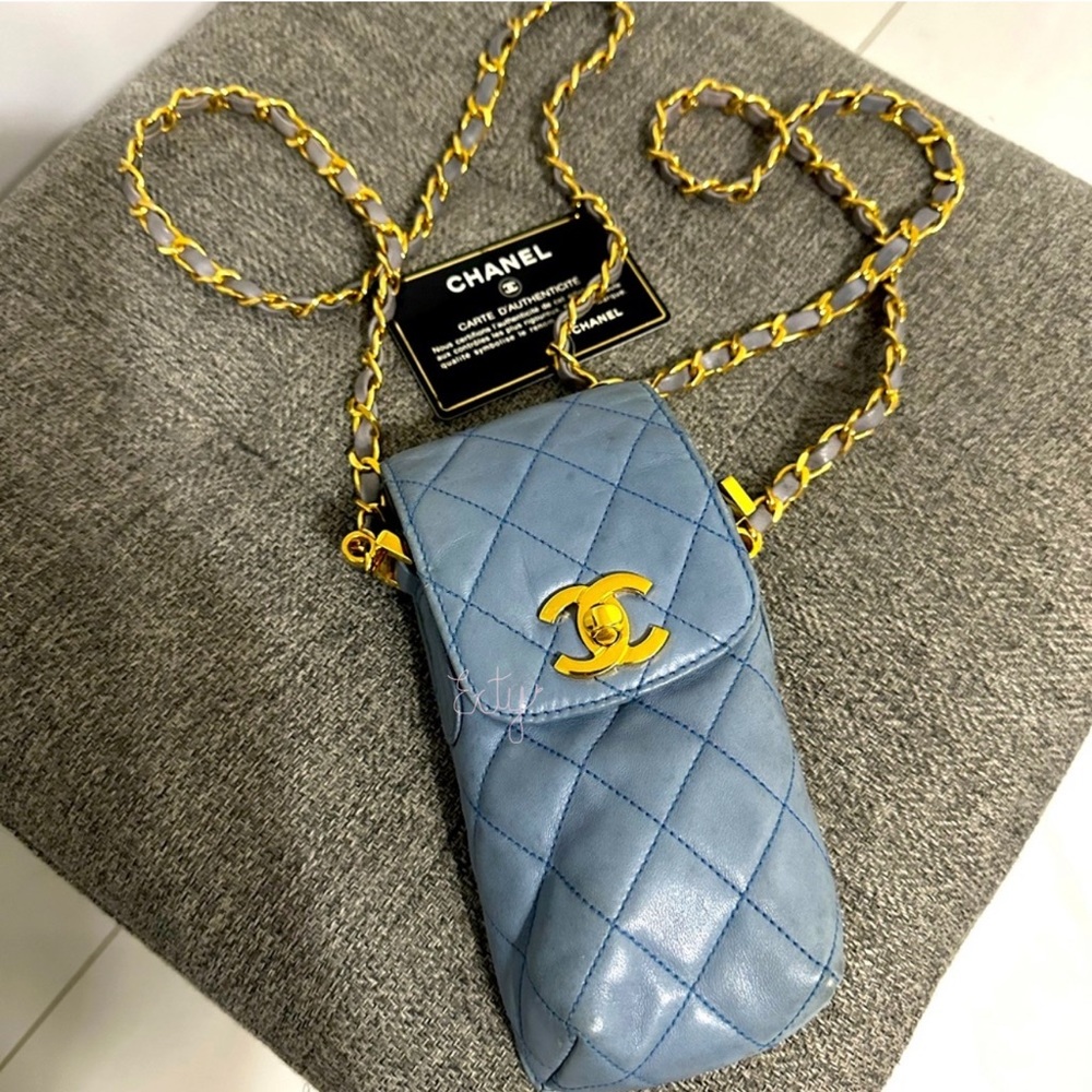 Chanel CC Phone Holder Crossbody Bag in light blue